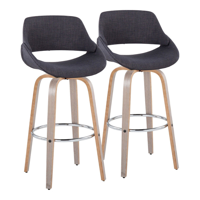 Fabrizzi - 30" Fixed-Height Barstool With Swivel And Round Chrome Metal Footrest (Set of 2) - Light Gray Wood