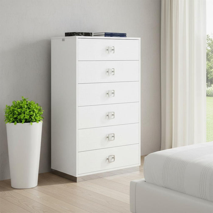 Solid Wood Stainless Steel Six Drawer Chest - White