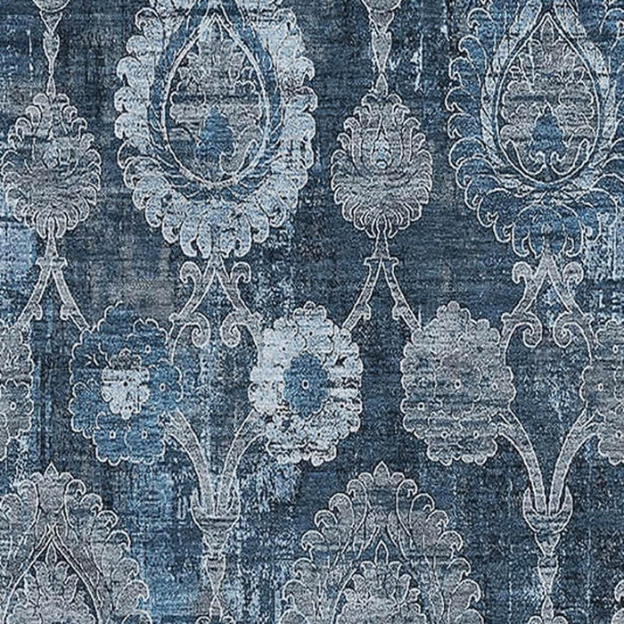 10' X 14' Damask Washable Area Rug With UV Protection - Navy Blue And Gray