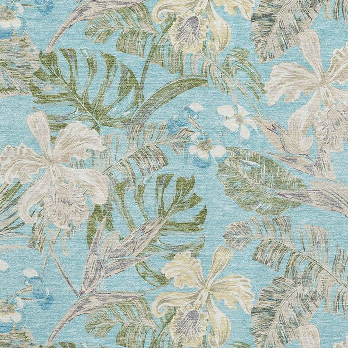 10' X 14' Floral Washable Area Rug With UV Protection (697848) - Teal / Green / Ivory