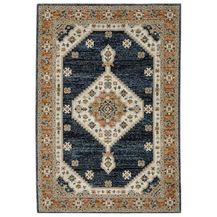 9' X 12' Medallion Area Rug - Blue And Orange
