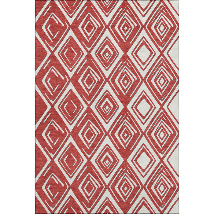 10' X 14' Geometric Washable Area Rug With UV Protection (668445) - Red / Ivory