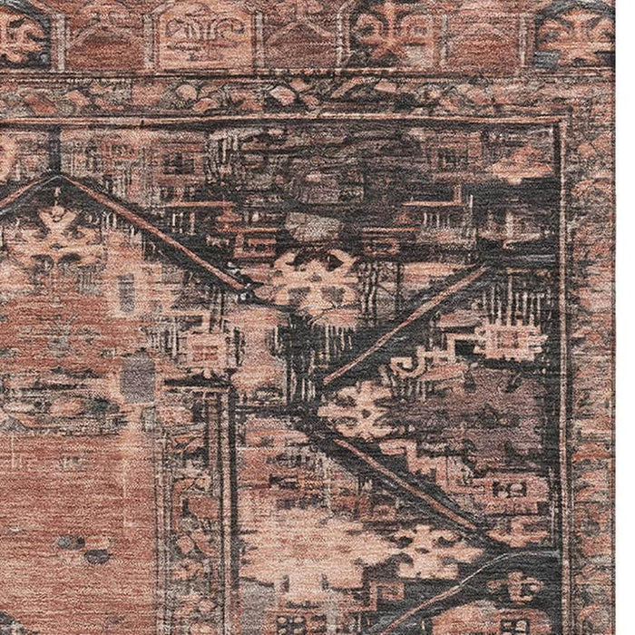 10' X 14' Oriental Washable Area Rug With UV Protection (699340) - Terra Cotta / Charcoal