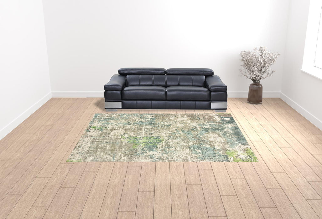 9' x 12' Abstract Hand Loomed Stain Resistant Area Rug - Blue And Green