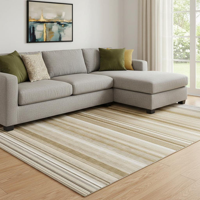 10' X 14' Striped Washable Area Rug With UV Protection (647704) - Chocolate / Ivory