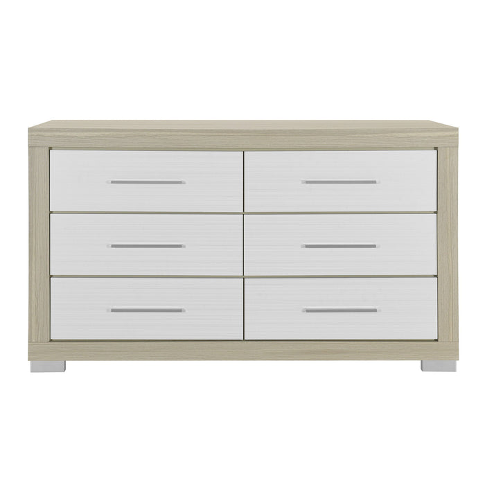 63" Wood Six Drawer Double Dresser - Natural And White