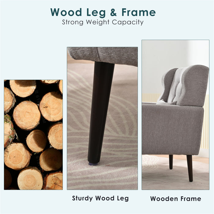 Giga modern upholstered accent armchair with soft padding, wooden legs, pillow, ideal for living rooms or bedrooms.