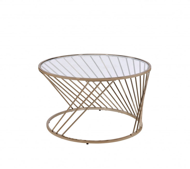 Glass And Metal Round Coffee Table - Champagne And Clear