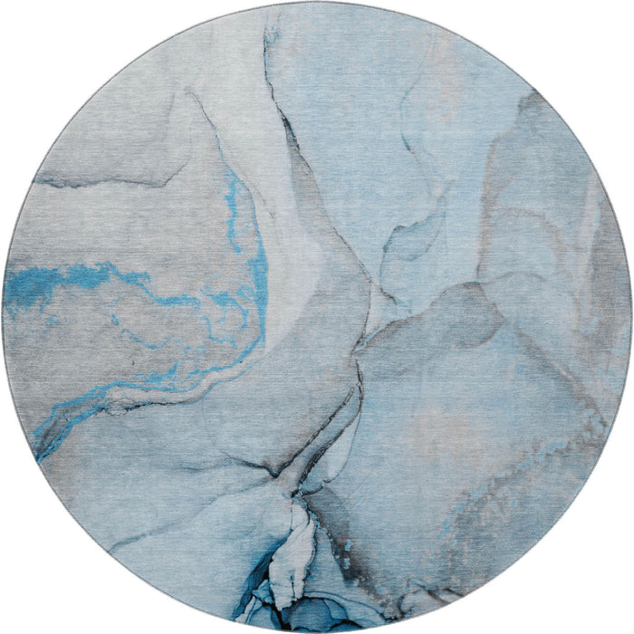 8' Abstract Washable Round Rug With UV Protection (646819) - Blue / Gray / Ivory