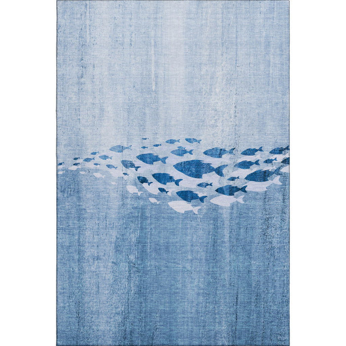 10' X 14' Nautical Washable Area Rug With UV Protection (652773) - Blue / Ivory