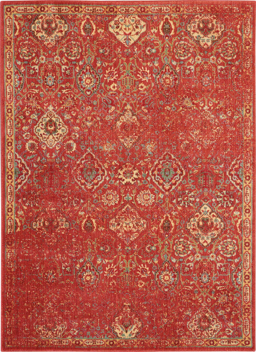 4' X 6' Floral Distressed Non Skid Area Rug (550550) - Brick Red / Tan