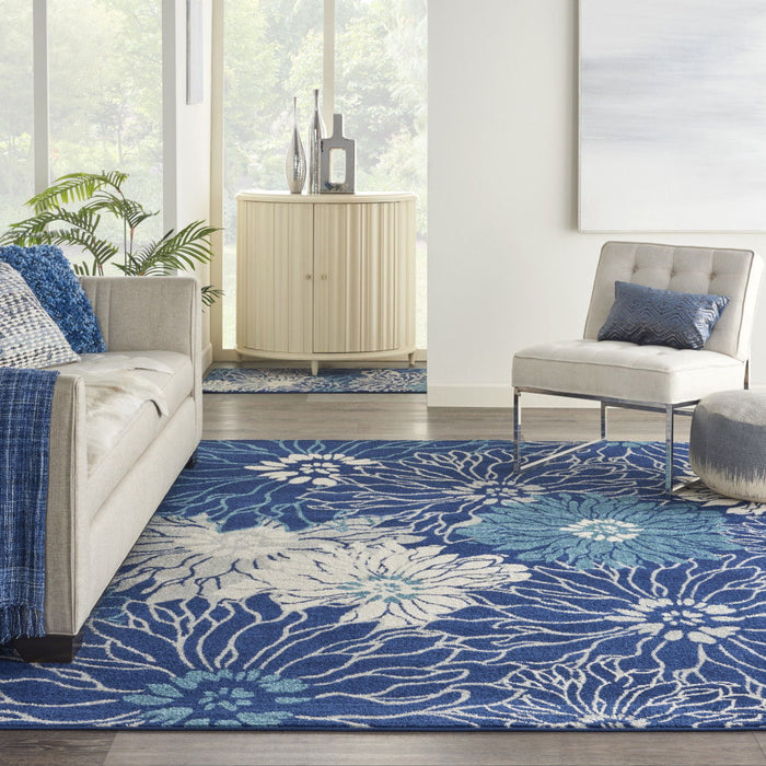 9' X 12' Floral Power Loom Area Rug - Blue / Ivory