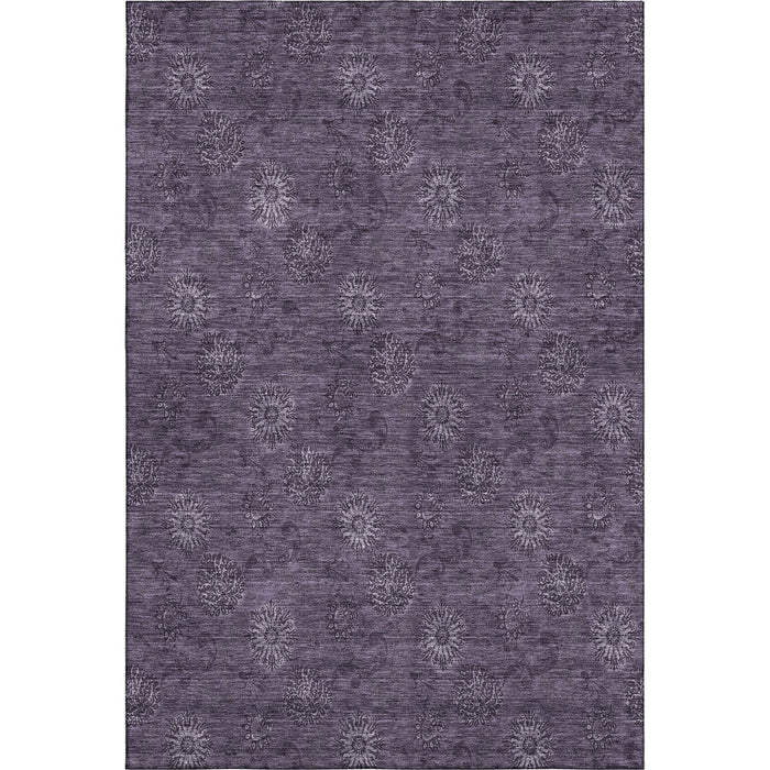 8' X 10' Floral Washable Area Rug With UV Protection - Eggplant And Ivory