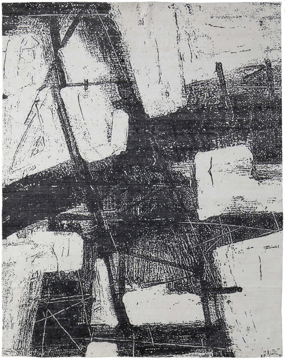 8' x 10' Industrial Abstract Hand Woven Area Rug - Black And White