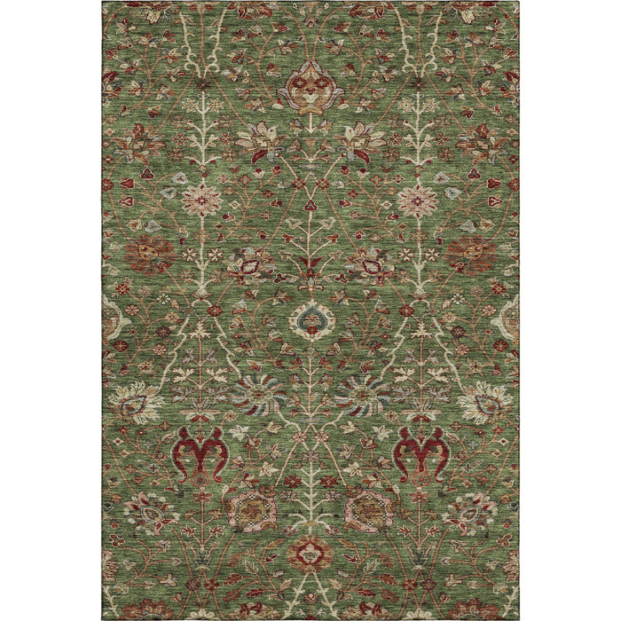 10' X 14' Floral Washable Area Rug With UV Protection (683974) - Fern Green / Red / Ivory