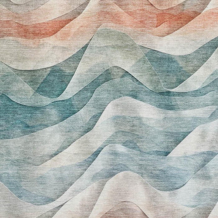 10' X 14' Abstract Washable Area Rug With UV Protection (694827) - Teal / Peach / Ivory