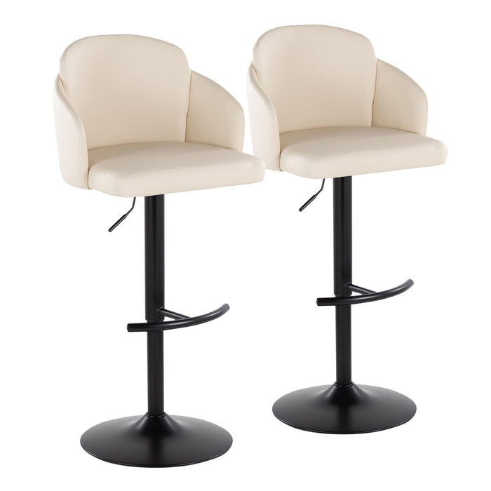 Dahlia - Adjustable Barstool With Swivel (Set of 2) - Black Metal And Cream Faux Leather With Rounded T Footrest