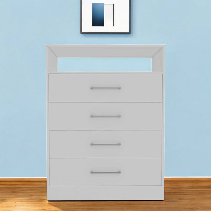Modern Four Drawer Dresser With Hutch - White