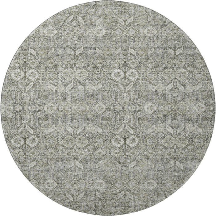8' Tribal Washable Round Rug With UV Protection (649867) - Gray / Ivory