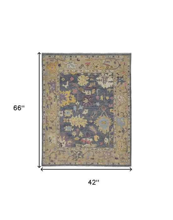 4' X 6' Wool Oriental Hand Knotted Area Rug With Fringe - Gold