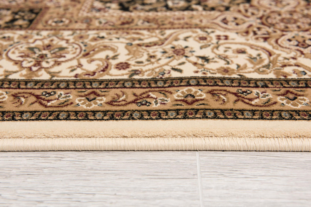 8' x 11' Oriental Power Loom Area Rug - Ivory And Black