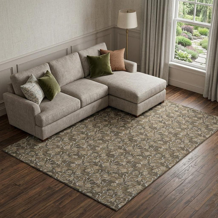 10' X 14' Floral Washable Area Rug With UV Protection (656436) - Brown / Ivory