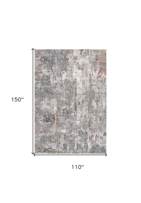 9' x 12' Abstract Washable Non Skid Area Rug - Gray Red And Ivory