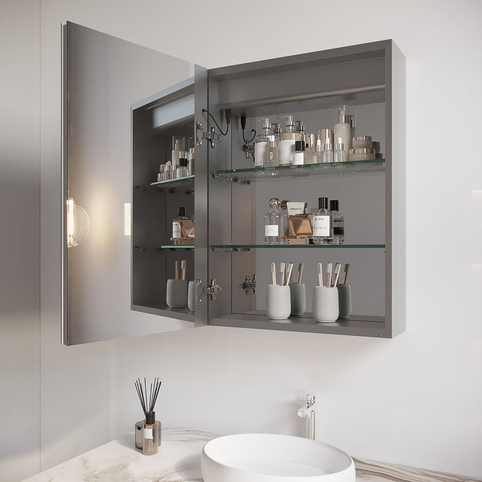 Giga bathroom medicine cabinet with LED mirror, anti-fog, waterproof, single door, touch switch, adjustable 3000K-6000K lighting