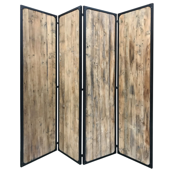 84" Solid Wood Folding Four Panel Screen Room Divider - Brown