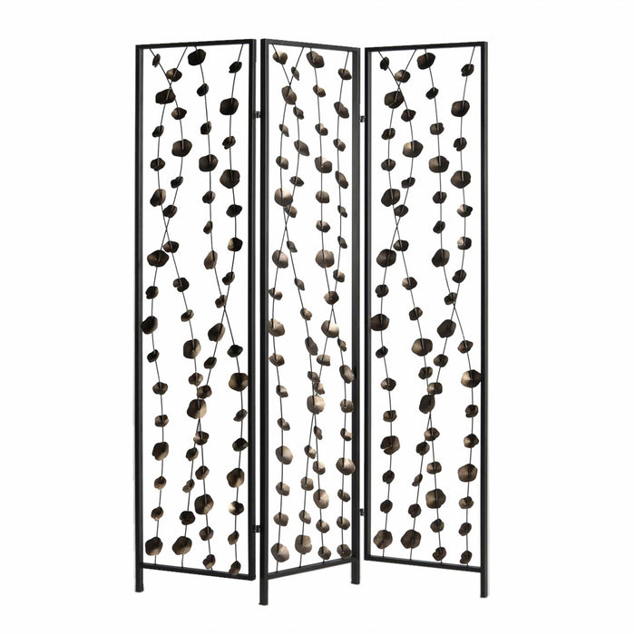 71" Iron Folding Three Panel Screen Room Divider - Gray