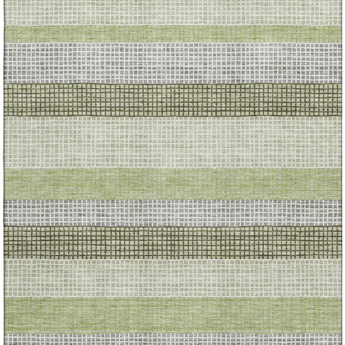 10' X 14' Striped Washable Area Rug With UV Protection (710783) - Artichoke Green / Ivory / Gray