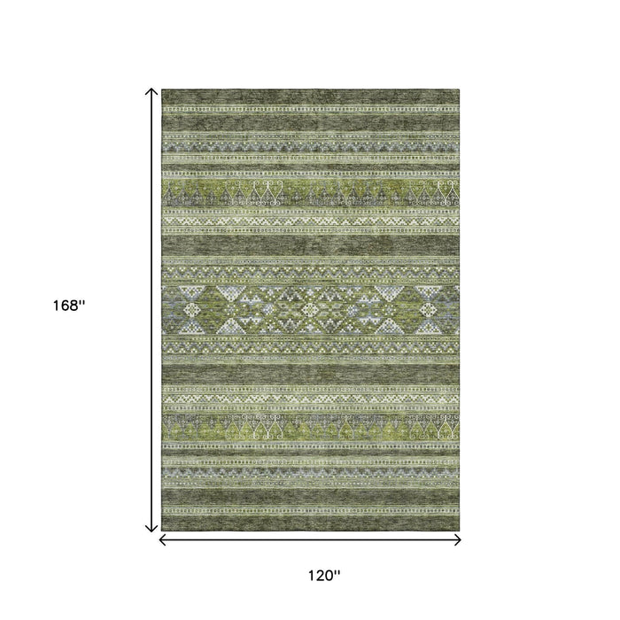 10' X 14' Southwestern Washable Area Rug With UV Protection (657437) - Olive Green / Gray / Ivory