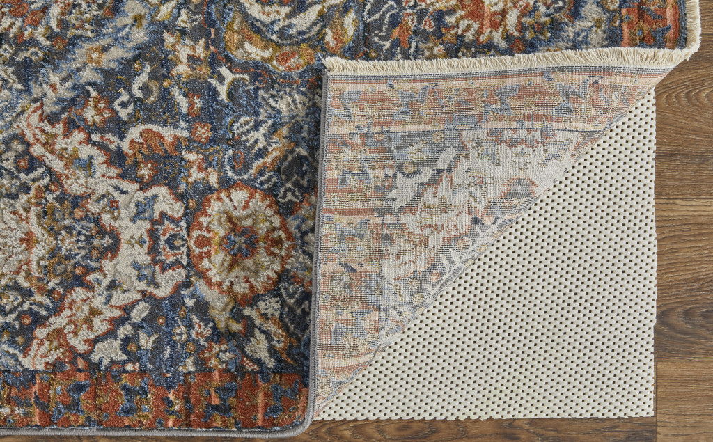 10' x 13' Floral Power Loom Area Rug With Fringe - Blue Orange And Ivory