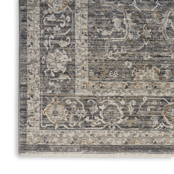 8' X 10' Floral Distressed Area Rug With Fringe (546568) - Slate Gray / Brown / Ivory