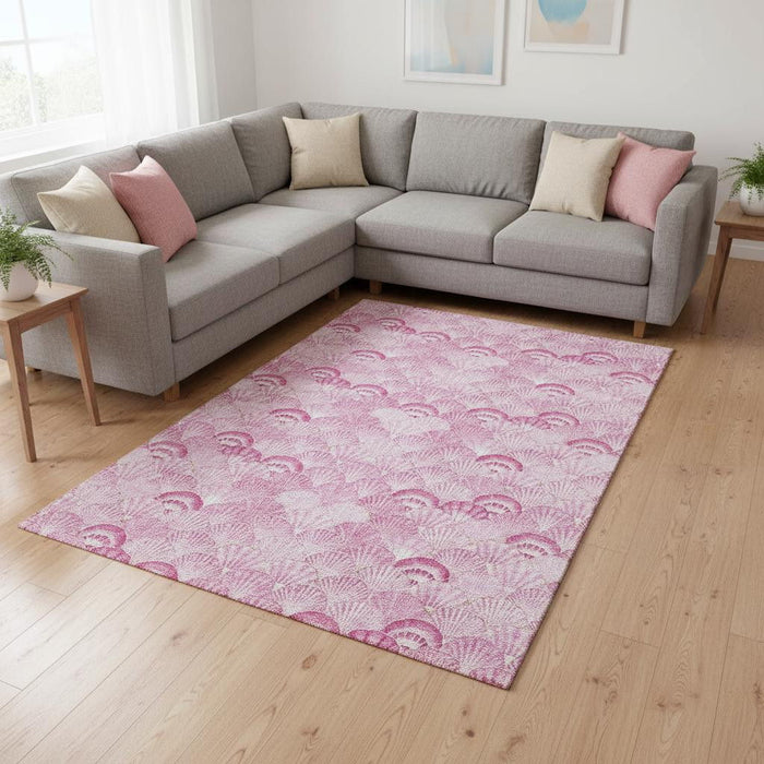 10' X 14' Geometric Washable Area Rug With UV Protection (645720) - Pink / Ivory