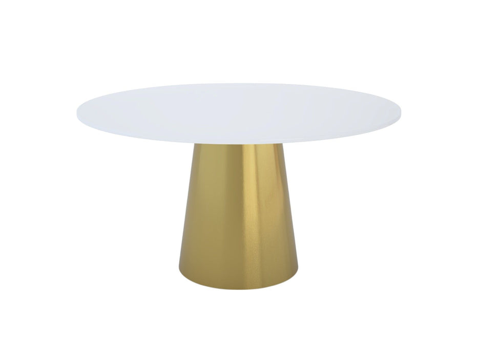 54" Marble And Metal Pedestal Base Round Top Dining Table - Gray / White