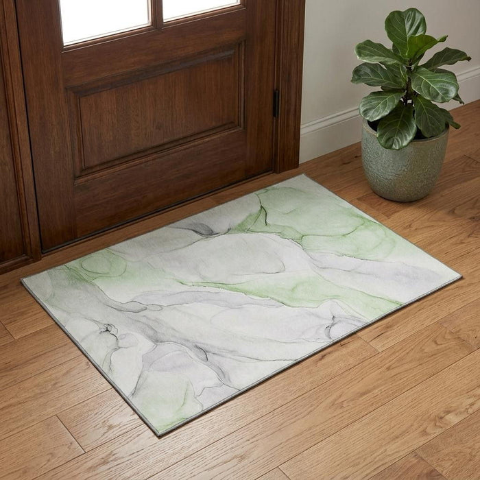 3' X 5' Abstract Washable Area Rug With UV Protection (647141) - Green / Ivory