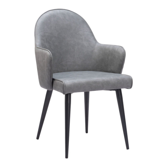 Upholstered In Faux Leather Dining Arm Chair - Gray / Brown