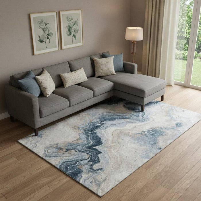 10' X 14' Abstract Washable Area Rug With UV Protection (706139) - Beige / Blue / Ivory