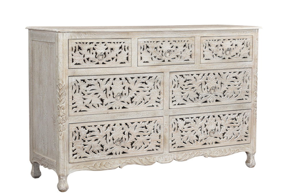 Solid Wood Seven Drawer Dresser - Beige