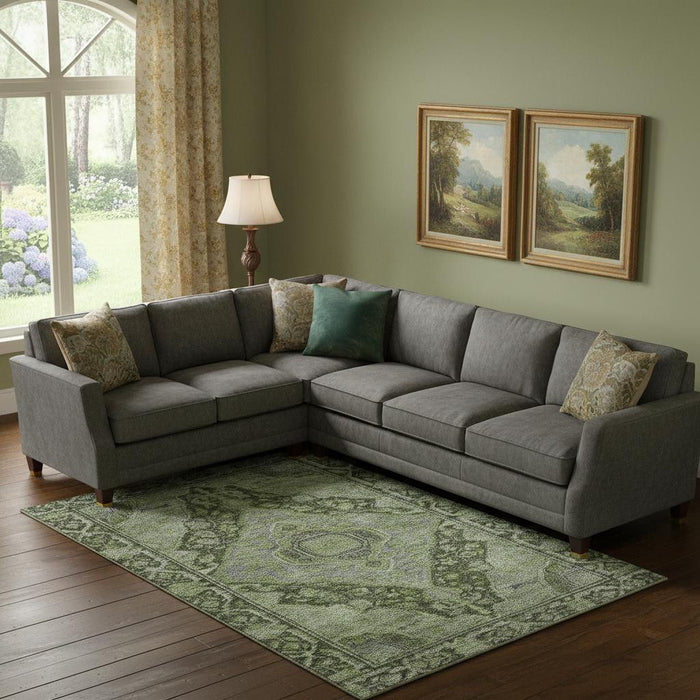 10' X 14' Oriental Washable Area Rug With UV Protection (700547) - Olive Green / Gray