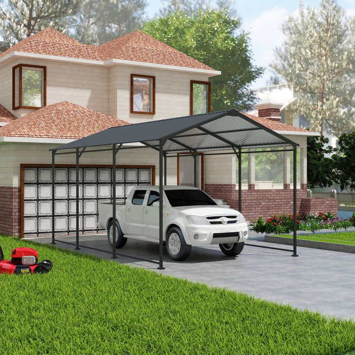 Giga 10.5ft heavy duty metal carport with galvanized steel roof and frame, outdoor gray canopy for vehicle storage and protection.