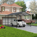Giga 10.5ft heavy duty metal carport with galvanized steel roof and frame, outdoor gray canopy for vehicle storage and protection.