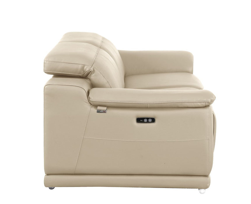 Italian Leather Power Reclining Loveseat - Cream / Silver