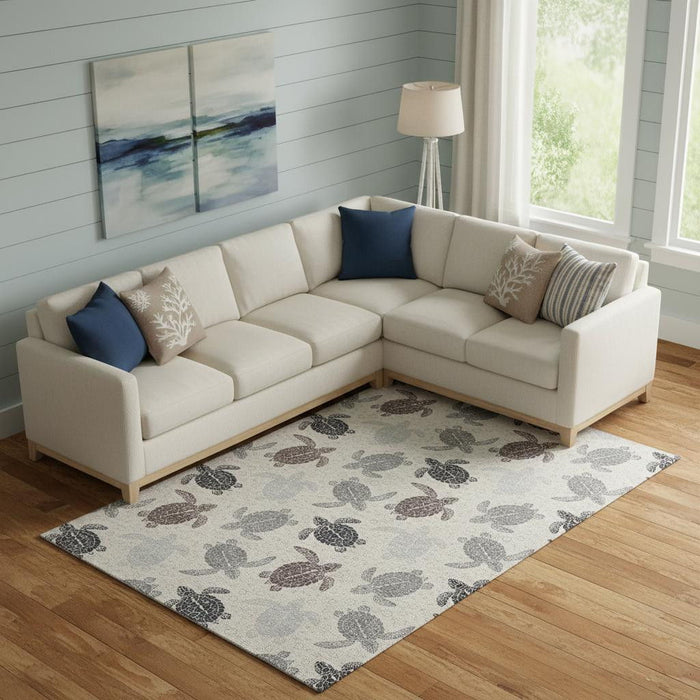 10' X 14' Geometric Washable Area Rug With UV Protection (646151) - Sand / Ivory / Gray