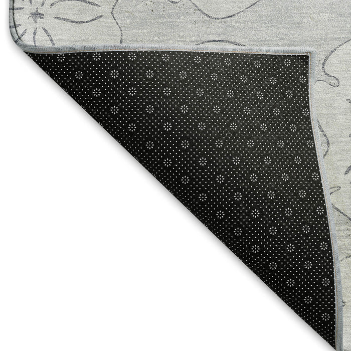 8' Geometric Washable Round Rug With UV Protection (646088) - Gray / Ivory