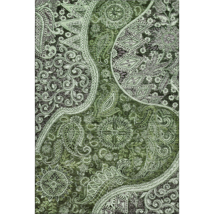 10' X 14' Paisley Washable Area Rug With UV Protection (683752) - Olive Green / Purple / Ivory