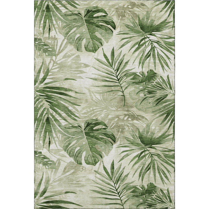 10' X 14' Floral Washable Area Rug With UV Protection (706927) - Artichoke Green / Ivory