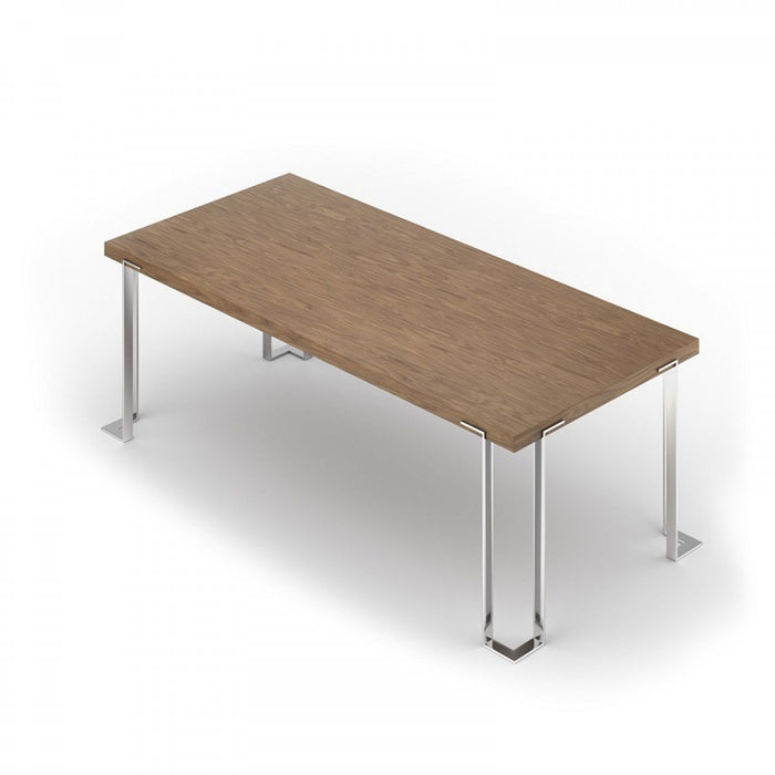 Wood Stainless Steel Dining Table - Brown / Silver