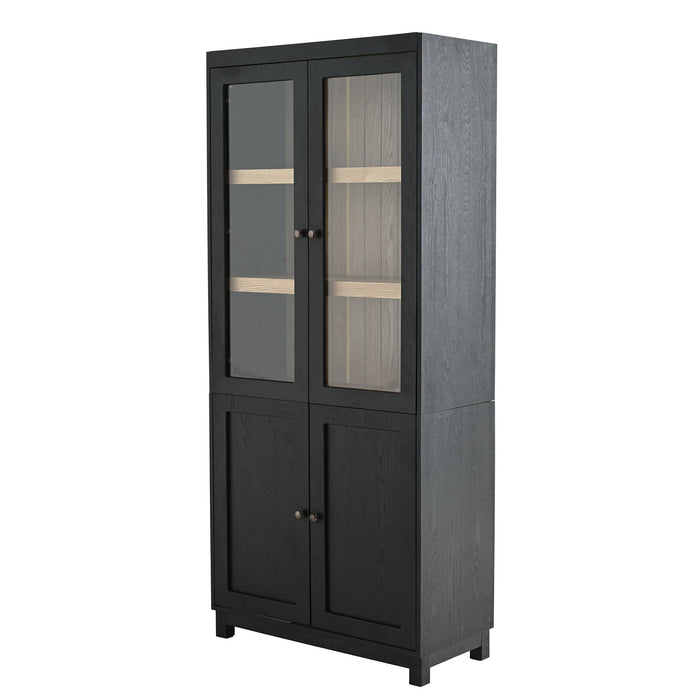 Giga black mid-century modern tall display cabinet with glass doors, perfect for collectibles and stylish home accent furniture.